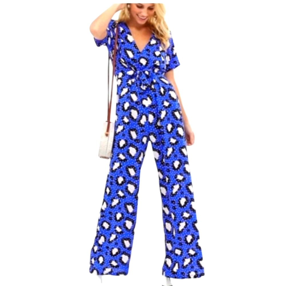 ASOS design tie waist v neck animal print jumpsuit size 6